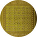 Round Machine Washable Oriental Yellow Industrial Rug, wshurb1991yw