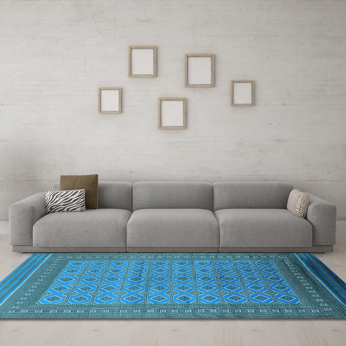 Machine Washable Oriental Light Blue Industrial Rug in a Living Room, wshurb1991lblu