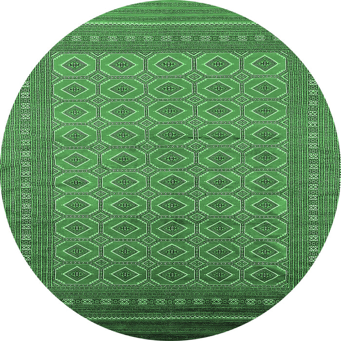 Round Machine Washable Oriental Emerald Green Industrial Area Rugs, wshurb1991emgrn