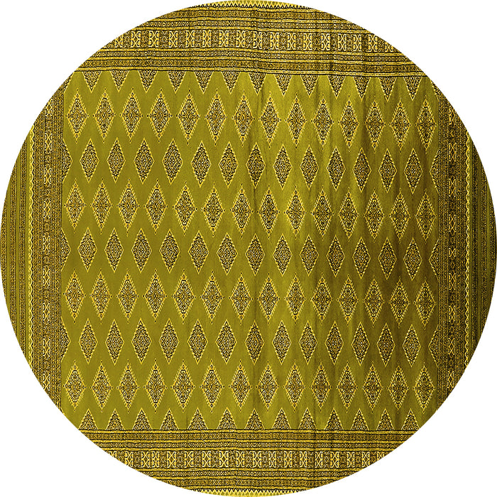 Round Machine Washable Oriental Yellow Industrial Rug, wshurb1992yw