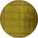 Round Machine Washable Oriental Yellow Industrial Rug, wshurb1992yw