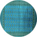 Round Machine Washable Oriental Turquoise Industrial Area Rugs, wshurb1992turq