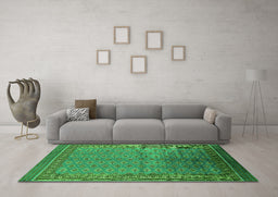 Machine Washable Oriental Green Industrial Area Rugs in a Living Room,, wshurb1992grn