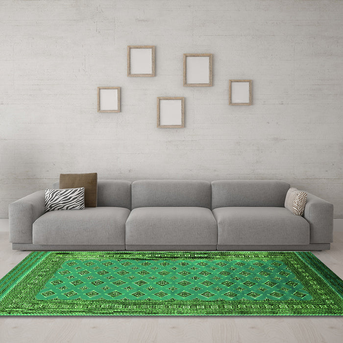 Machine Washable Oriental Green Industrial Area Rugs in a Living Room,, wshurb1993grn