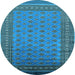 Round Machine Washable Oriental Light Blue Industrial Rug, wshurb1993lblu