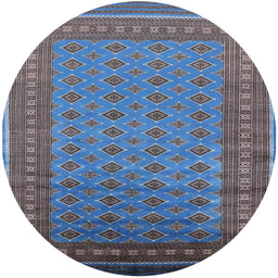 Round Mid-Century Modern Blue Oriental Rug, urb1993