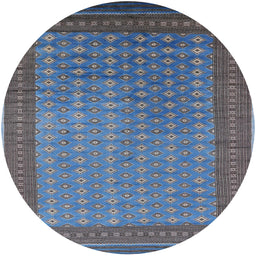 Round Mid-Century Modern Koi Blue Oriental Rug, urb1994