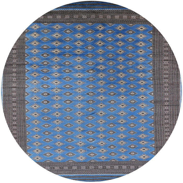 Round Mid-Century Modern Koi Blue Oriental Rug, urb1994