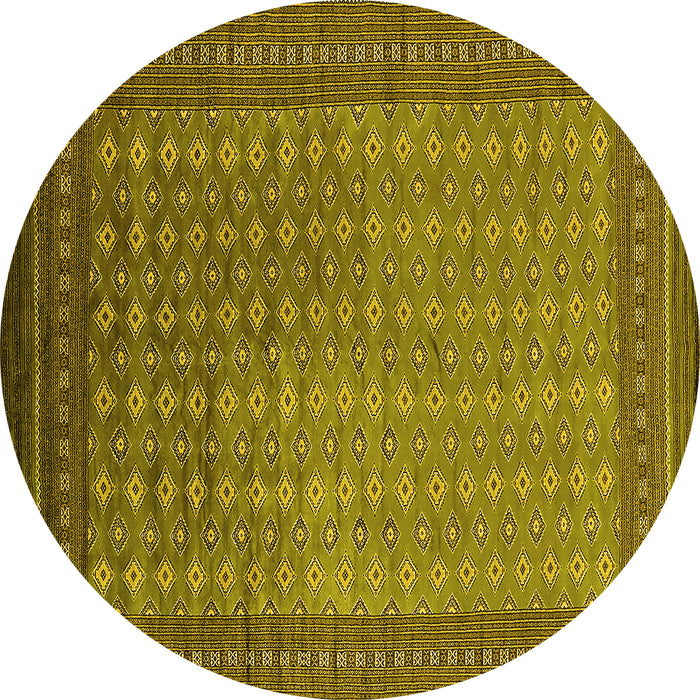 Round Machine Washable Oriental Yellow Industrial Rug, wshurb1994yw