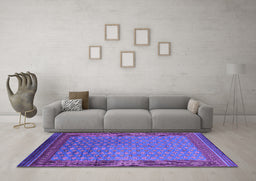 Machine Washable Oriental Purple Industrial Area Rugs in a Living Room, wshurb1994pur