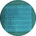 Round Machine Washable Oriental Turquoise Industrial Area Rugs, wshurb1994turq