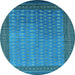 Round Machine Washable Oriental Light Blue Industrial Rug, wshurb1994lblu