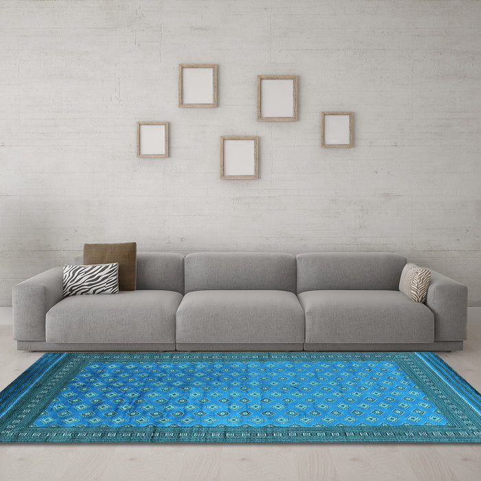 Machine Washable Oriental Light Blue Industrial Rug in a Living Room, wshurb1994lblu