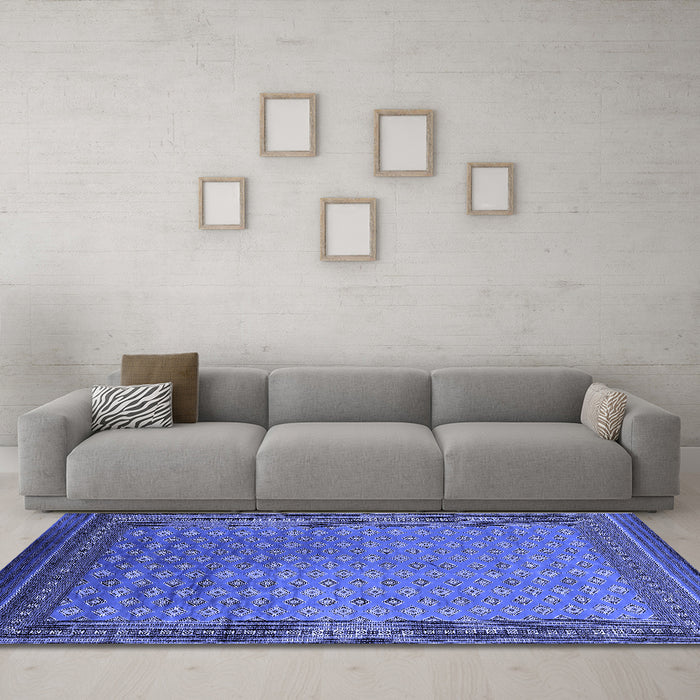Machine Washable Oriental Blue Industrial Rug in a Living Room, wshurb1994blu