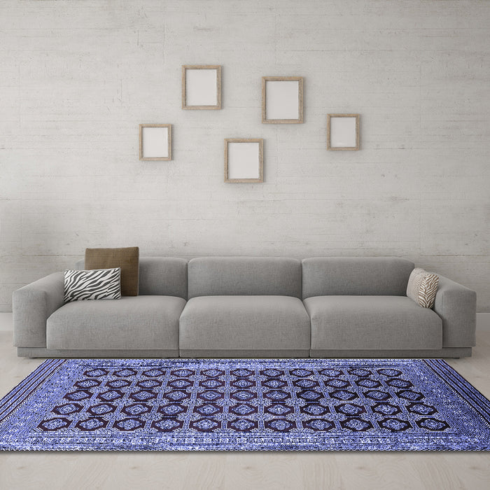 Machine Washable Oriental Blue Industrial Rug in a Living Room, wshurb1995blu