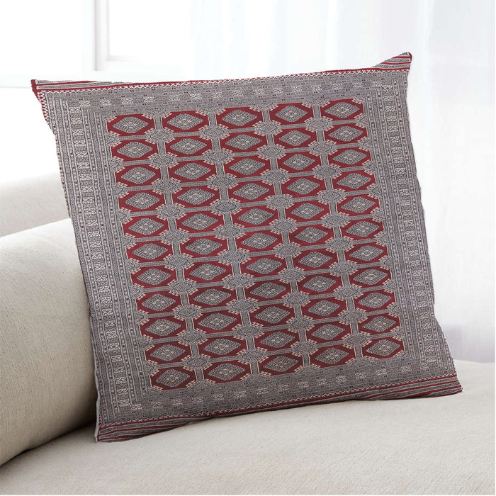 Lifestyle Image of Mid-Century Modern Urban Square Khaki Rose Pink Throw Pillow, 18 inch by 18 inch, pwurb1995