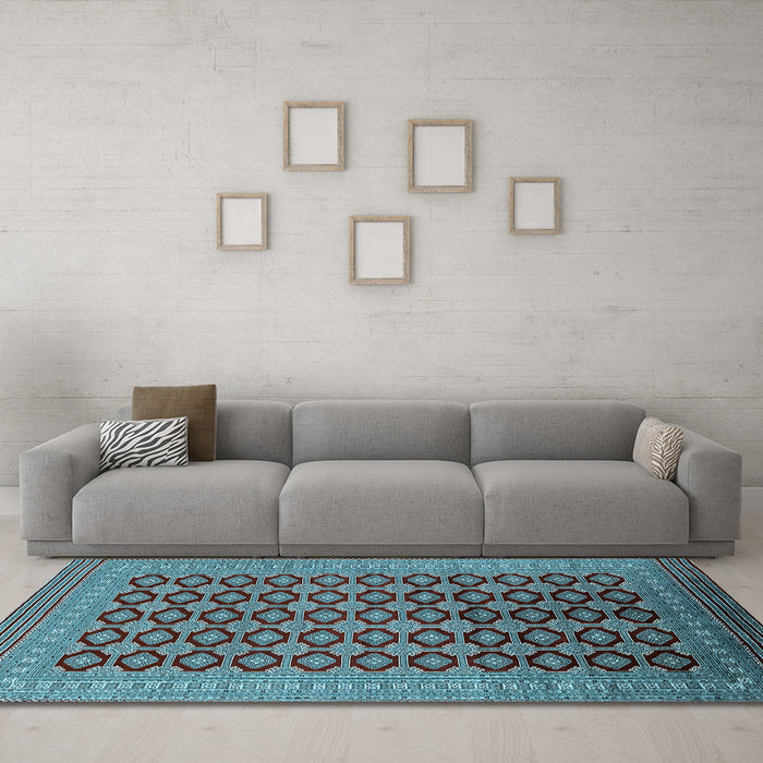 Machine Washable Oriental Light Blue Industrial Rug in a Living Room, wshurb1995lblu