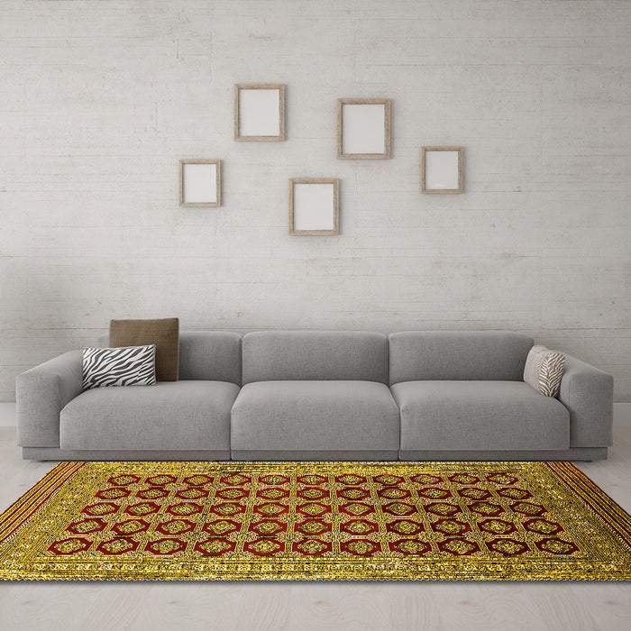 Machine Washable Oriental Yellow Industrial Rug in a Living Room, wshurb1995yw