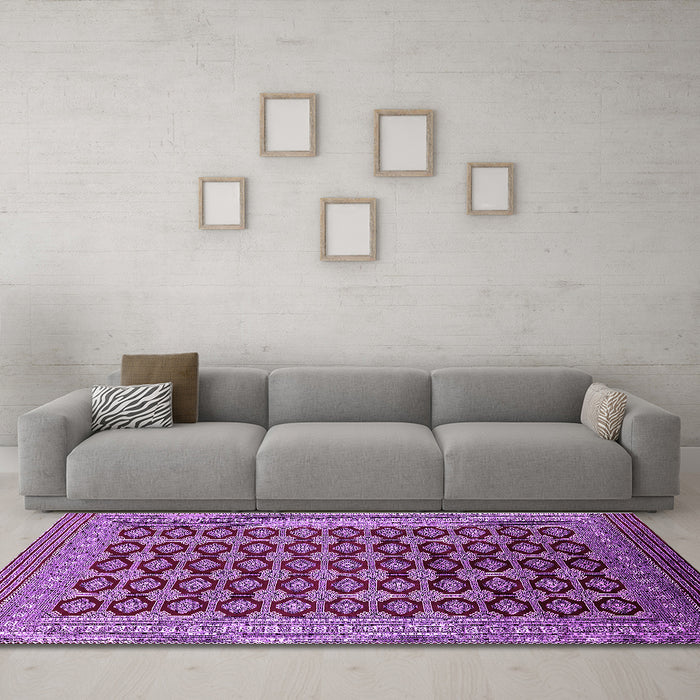 Machine Washable Oriental Purple Industrial Area Rugs in a Living Room, wshurb1995pur