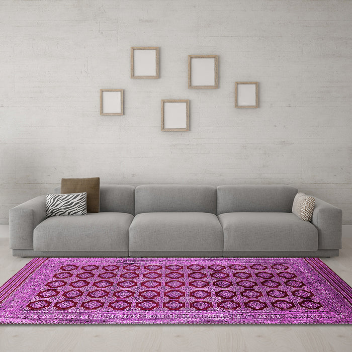 Machine Washable Oriental Pink Industrial Rug in a Living Room, wshurb1995pnk