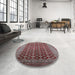 Round Mid-Century Modern Khaki Rose Pink Oriental Rug in a Office, urb1995