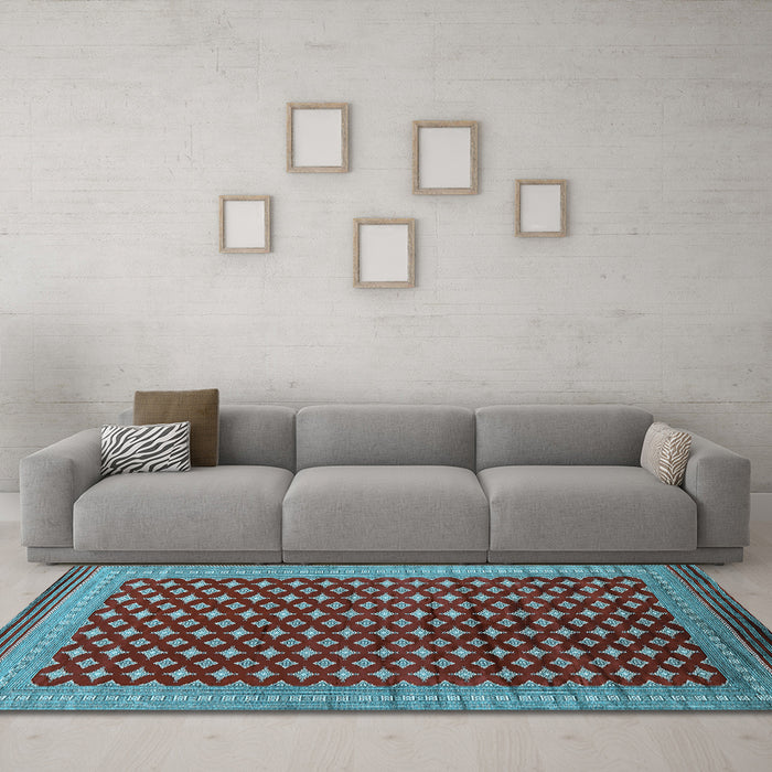 Machine Washable Oriental Light Blue Industrial Rug in a Living Room, wshurb1996lblu