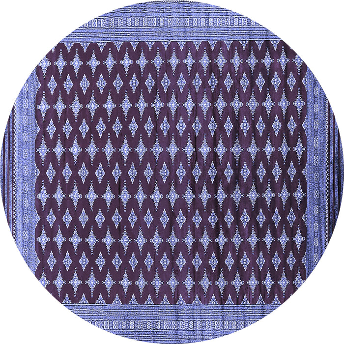 Round Machine Washable Oriental Blue Industrial Rug, wshurb1996blu