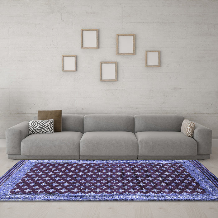 Machine Washable Oriental Blue Industrial Rug in a Living Room, wshurb1996blu
