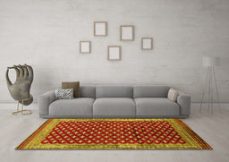 Machine Washable Oriental Yellow Industrial Rug in a Living Room, wshurb1996yw