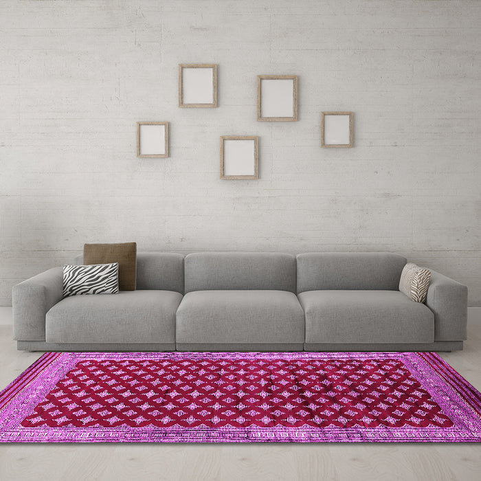 Machine Washable Oriental Pink Industrial Rug in a Living Room, wshurb1996pnk