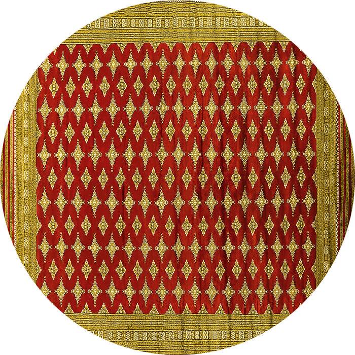 Round Machine Washable Oriental Yellow Industrial Rug, wshurb1996yw