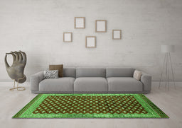 Machine Washable Oriental Green Industrial Area Rugs in a Living Room,, wshurb1996grn
