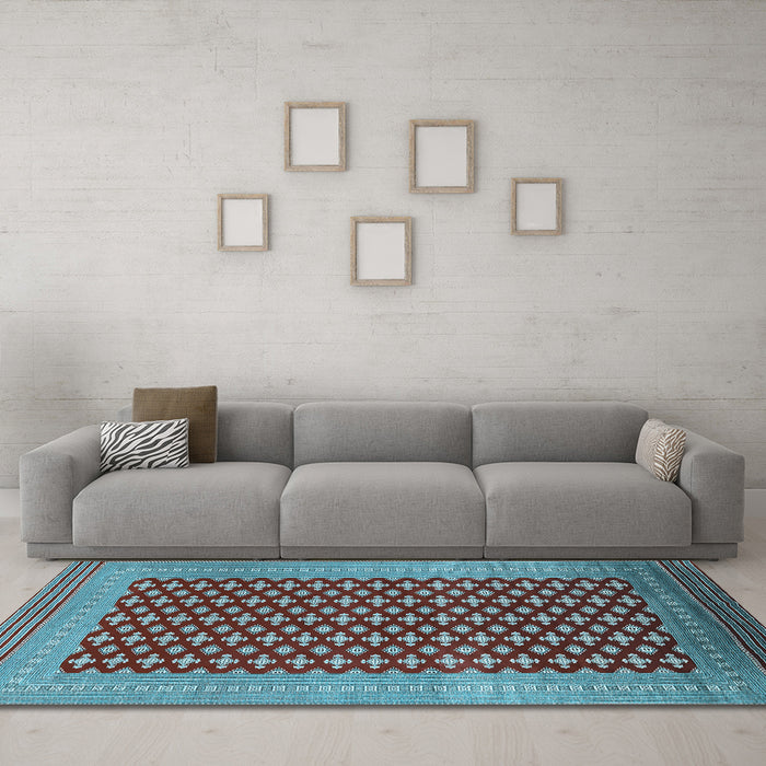 Machine Washable Oriental Light Blue Industrial Rug in a Living Room, wshurb1997lblu