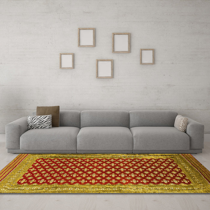 Machine Washable Oriental Yellow Industrial Rug in a Living Room, wshurb1997yw