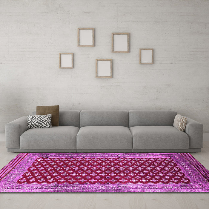 Machine Washable Oriental Pink Industrial Rug in a Living Room, wshurb1997pnk