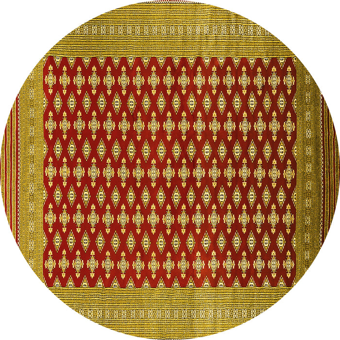 Round Machine Washable Oriental Yellow Industrial Rug, wshurb1997yw