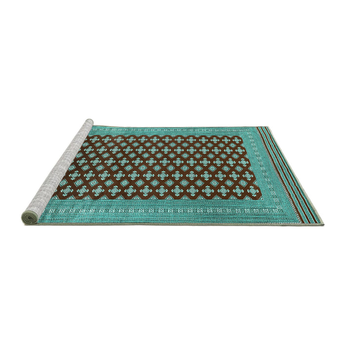Sideview of Machine Washable Oriental Turquoise Industrial Area Rugs, wshurb1997turq