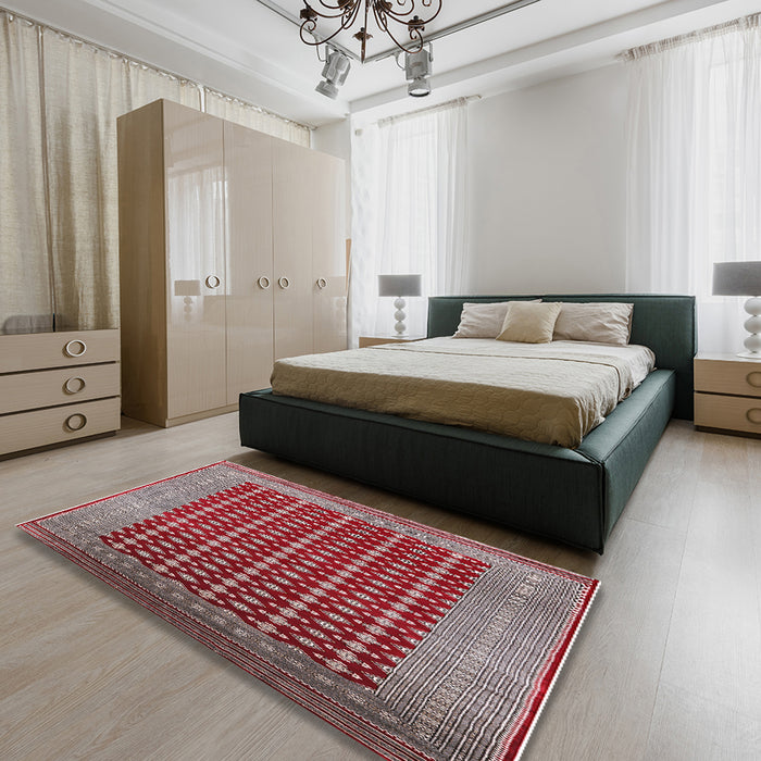 Mid-Century Modern Red Oriental Rug in a Bedroom, urb1997