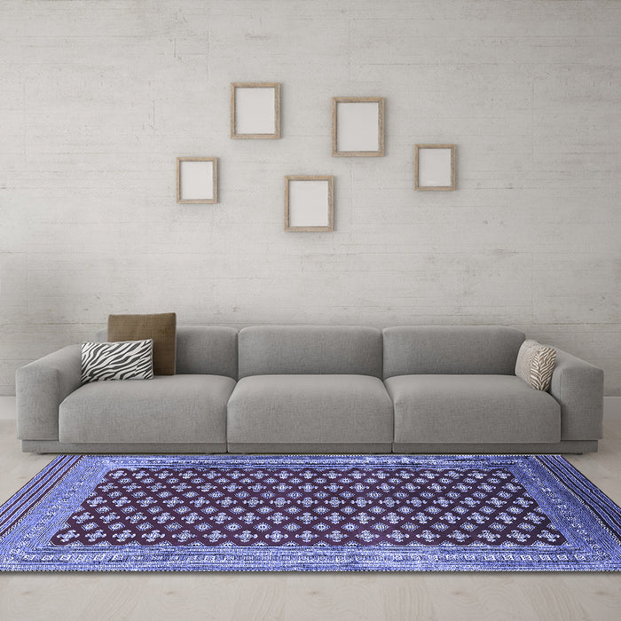 Machine Washable Oriental Blue Industrial Rug in a Living Room, wshurb1997blu