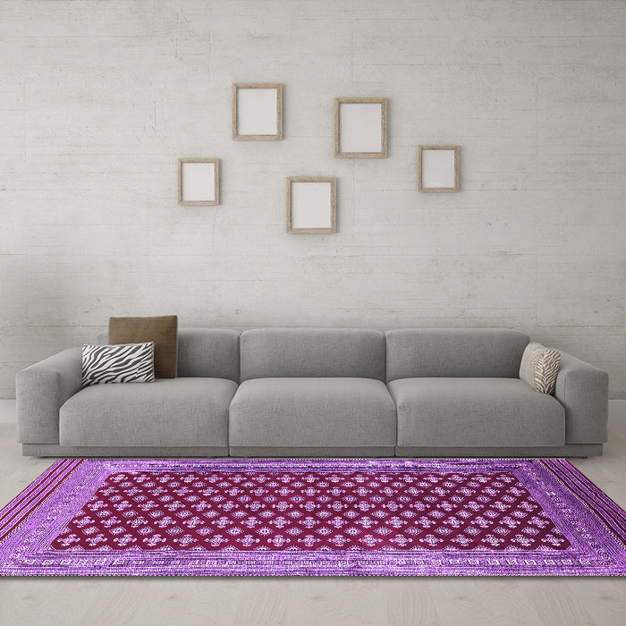 Machine Washable Oriental Purple Industrial Area Rugs in a Living Room, wshurb1997pur