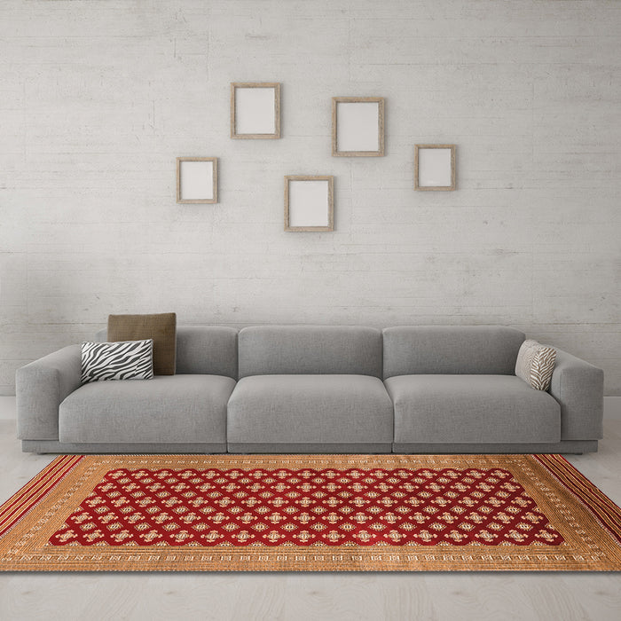 Machine Washable Oriental Orange Industrial Area Rugs in a Living Room, wshurb1997org