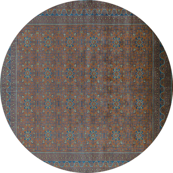 Round Machine Washable Oriental Turquoise Industrial Area Rugs, wshurb1998turq