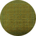 Round Machine Washable Oriental Green Industrial Area Rugs, wshurb1998grn