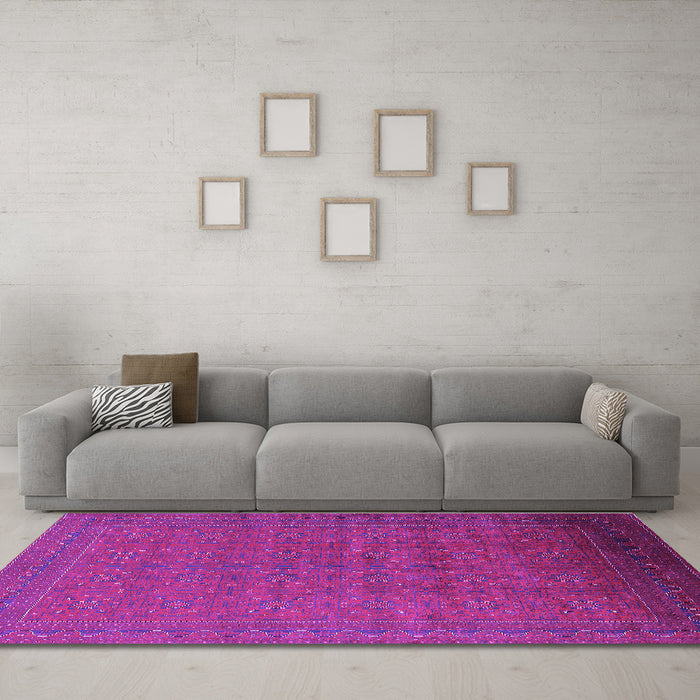 Machine Washable Oriental Purple Industrial Area Rugs in a Living Room, wshurb1998pur
