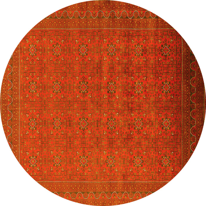 Round Machine Washable Oriental Yellow Industrial Rug, wshurb1998yw
