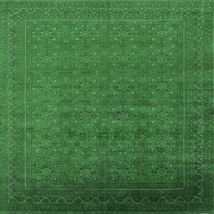 Square Machine Washable Oriental Emerald Green Industrial Area Rugs, wshurb1998emgrn