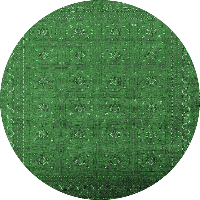 Round Machine Washable Oriental Emerald Green Industrial Area Rugs, wshurb1998emgrn