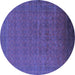 Round Machine Washable Oriental Blue Industrial Rug, wshurb1998blu