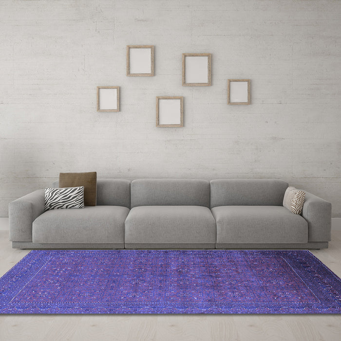 Machine Washable Oriental Blue Industrial Rug in a Living Room, wshurb1998blu