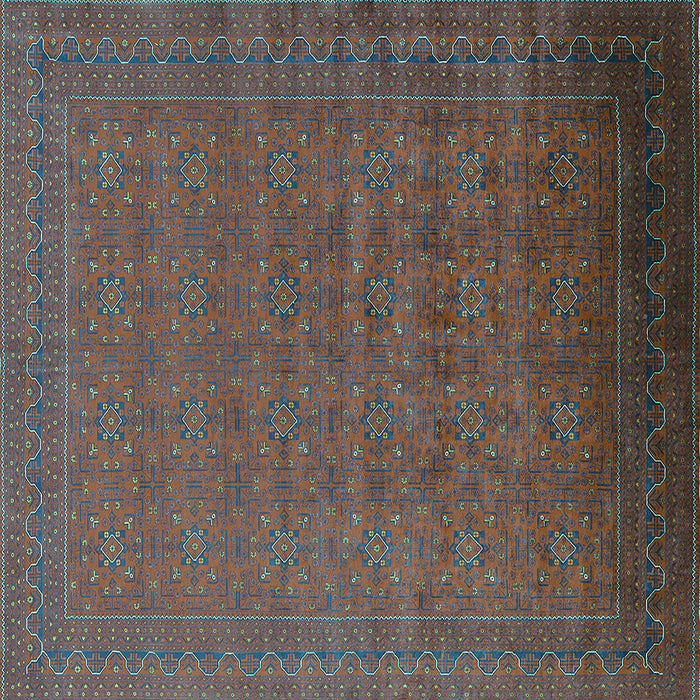 Square Machine Washable Oriental Turquoise Industrial Area Rugs, wshurb1998turq